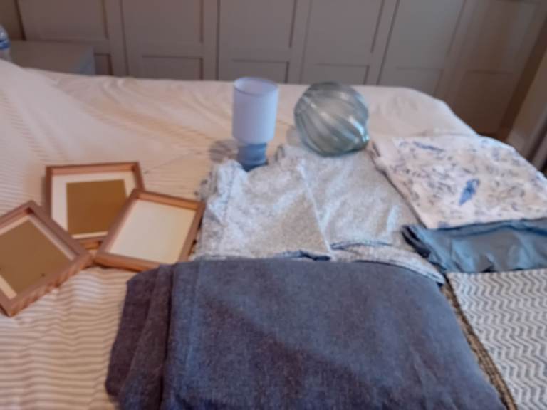 Bedding and curtains and rugs