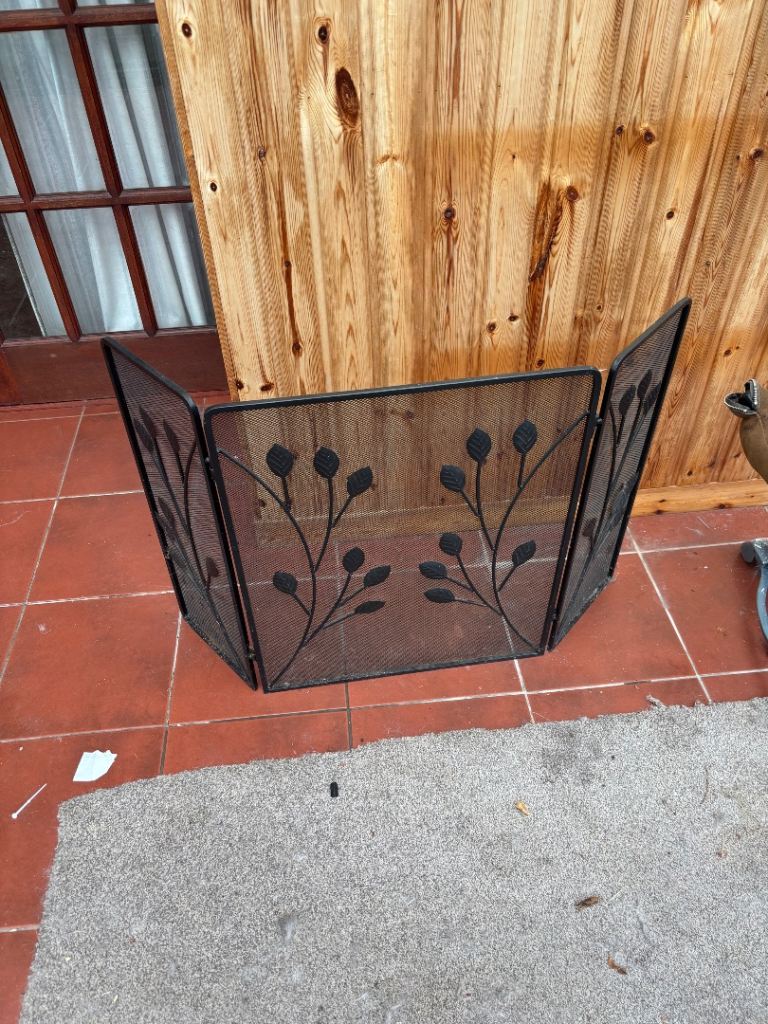 Offers…Black Metal Fire Guard Screen with Leaf Design