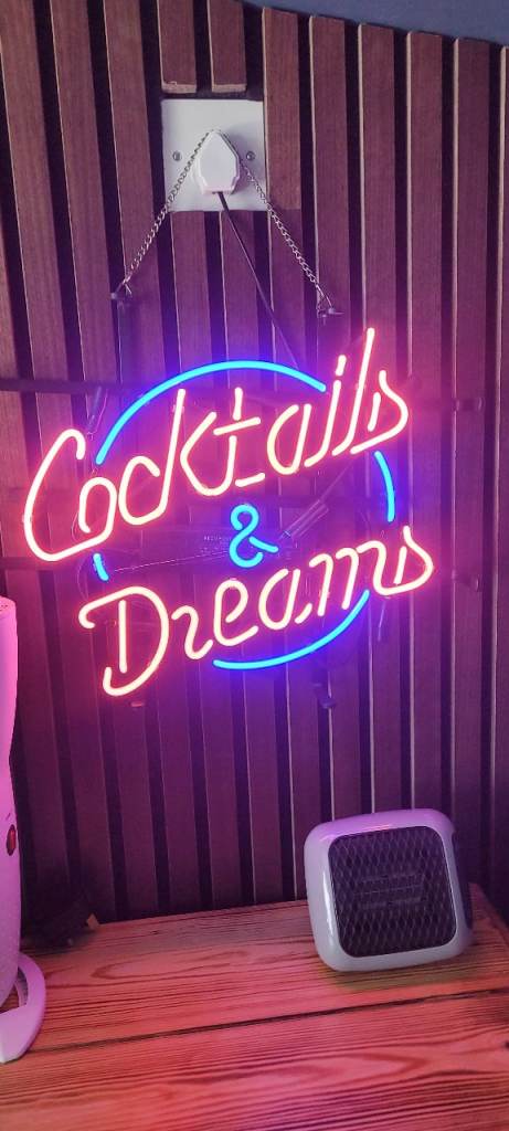 Cocktail and dreams glass neon sign