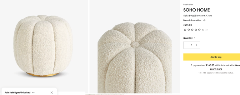 Soho home Sofia Footstool, Boucle, Natural