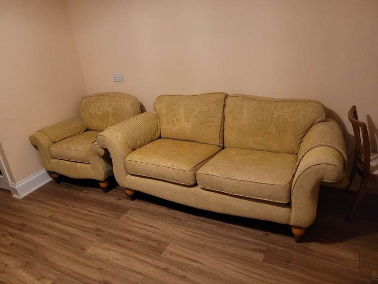 Beige Two-Seater Sofa and Armchair Set – Good Condition