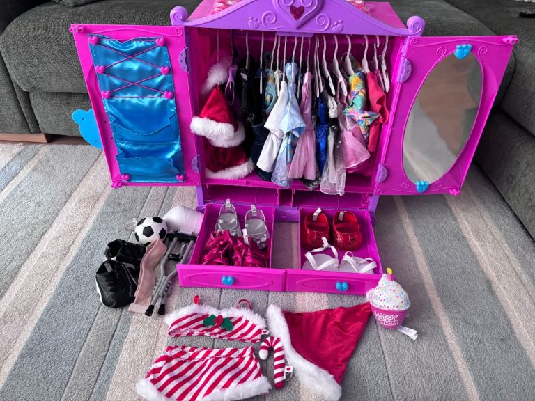 Large Pink Build a Bear Wardrobe with Clothes and Accessories