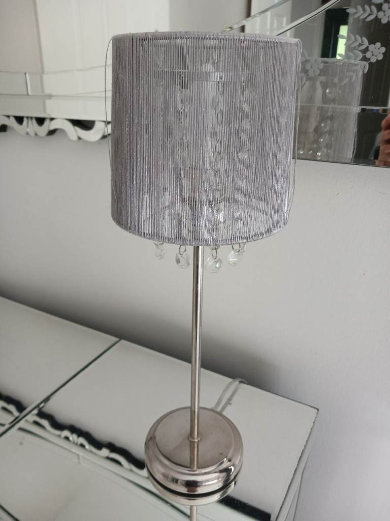 Pair of Modern Silver Table Lamps with Grey Shades