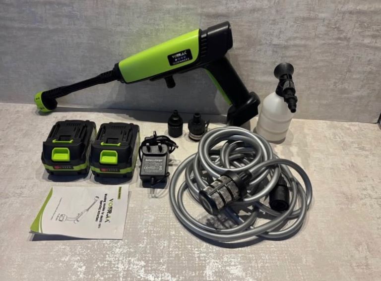 Voerjia Cordless Pressure Washer 1000 PSI 6-in-1 2x4000mAh 5m Hose – 21V 9.11