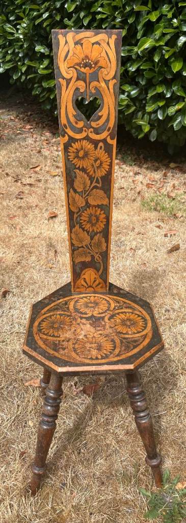 Antique Art Nouveau Pyrography Spinning Chair