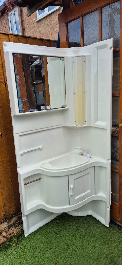 Shower / vanity unit with mirrors and light for camper caravan motorhome boat.