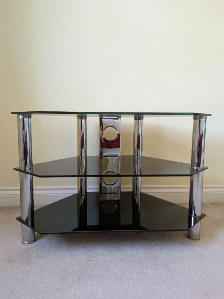 Black Glass and Chrome TV Stand – As New Condition