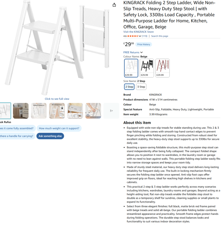 Brand New Sealed KINGRACK 2-Step Folding Ladder (Beige) - 50% Off!