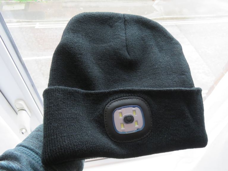 LED Lighted Beanie Cap with USB Rechargeable Ultra Bright 4 LED - black hat