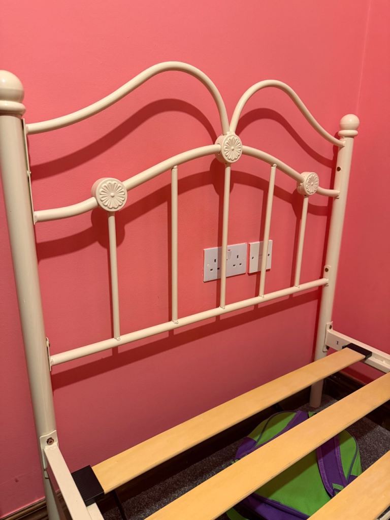 Beautiful Cream Metal Single Bed Frame