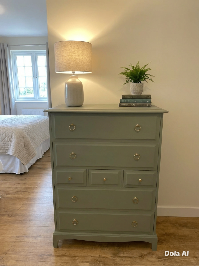 Stag Minstrel Tallboy Chest of Drawers - Painted Fusion Acadia Pear - Sage Green