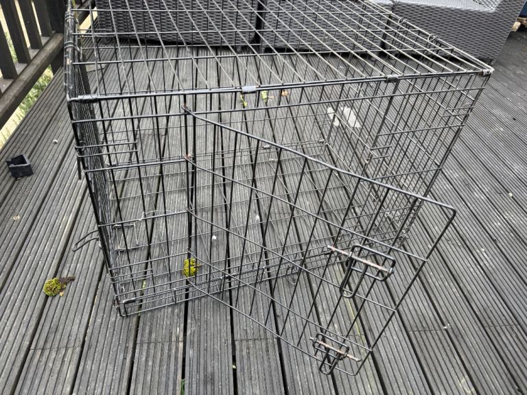 Collapsible metal dog crate with base cushion 