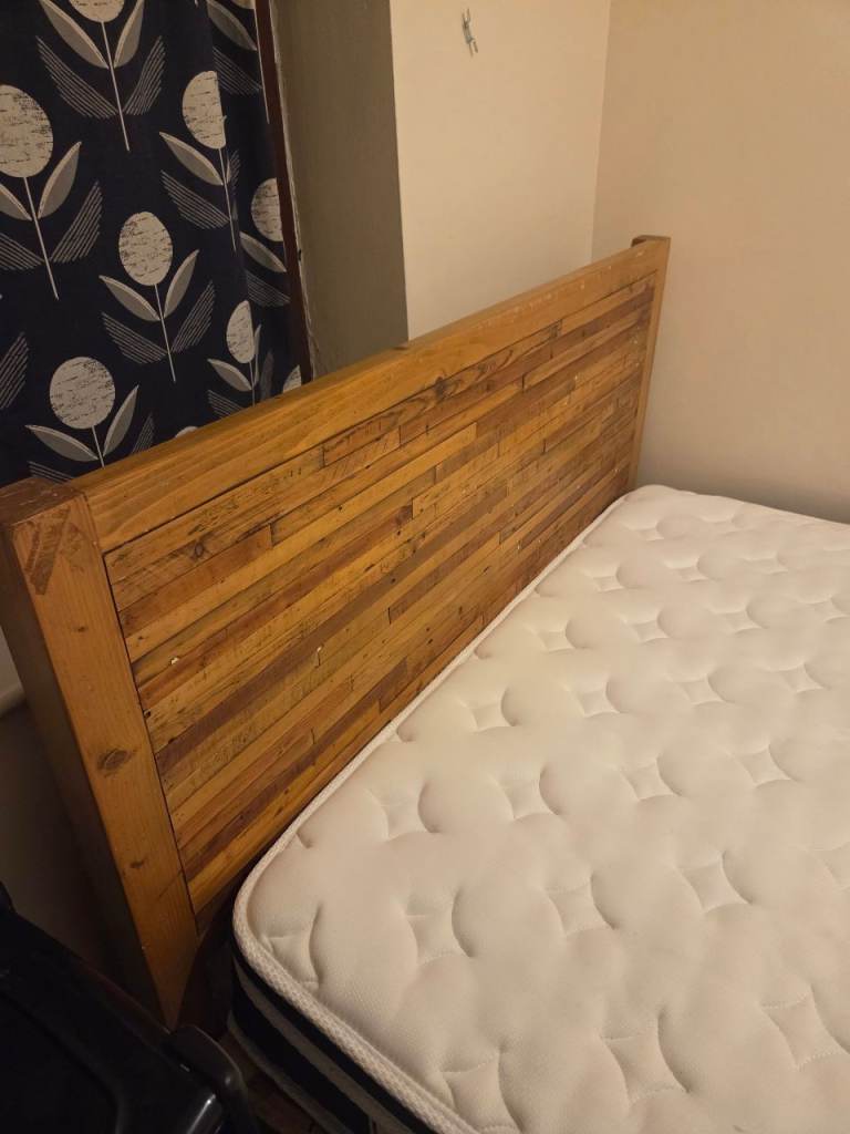 Wooden king bed and mattress 