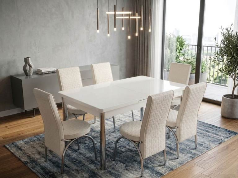 Sleek Black Glass Dining Table with 6 Chairs – Nearly New
