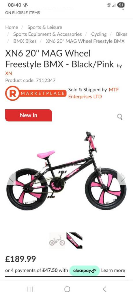 Black/pink 20" Mag wheel freestyle bmx