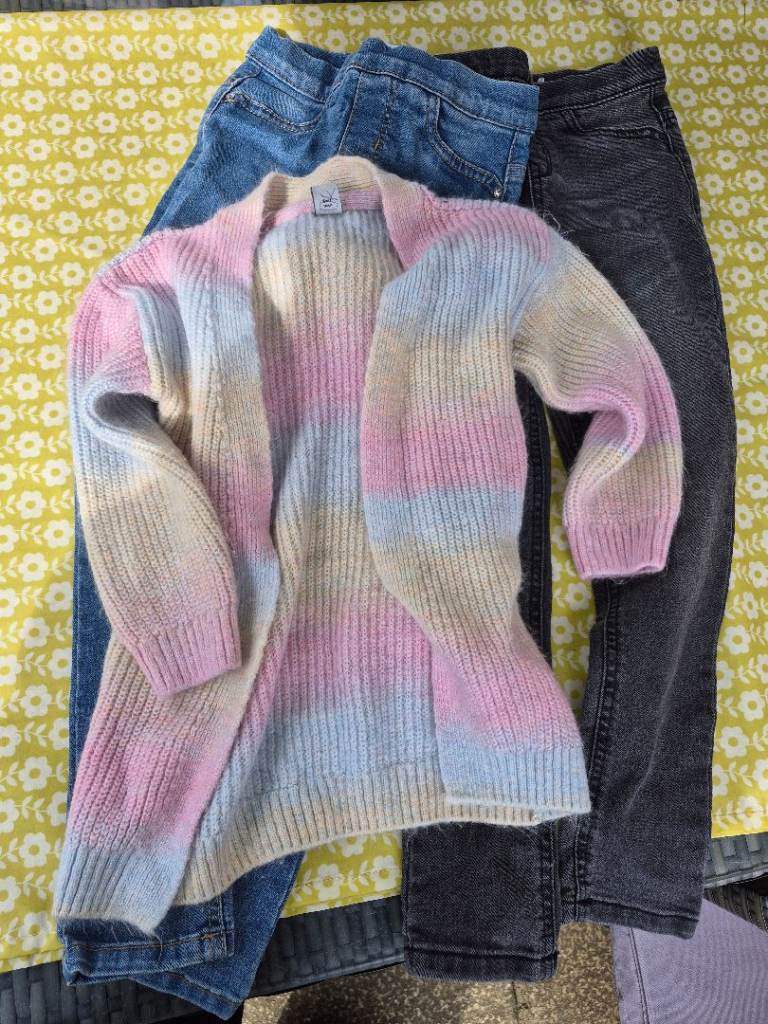 Girls rainbow cardigan with 2 pairs jeggings