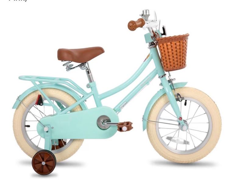 STITCH 16 Inch Kids Bike with Basket & Training Wheels for 3-8 Years Old Girls & Boys (Green)