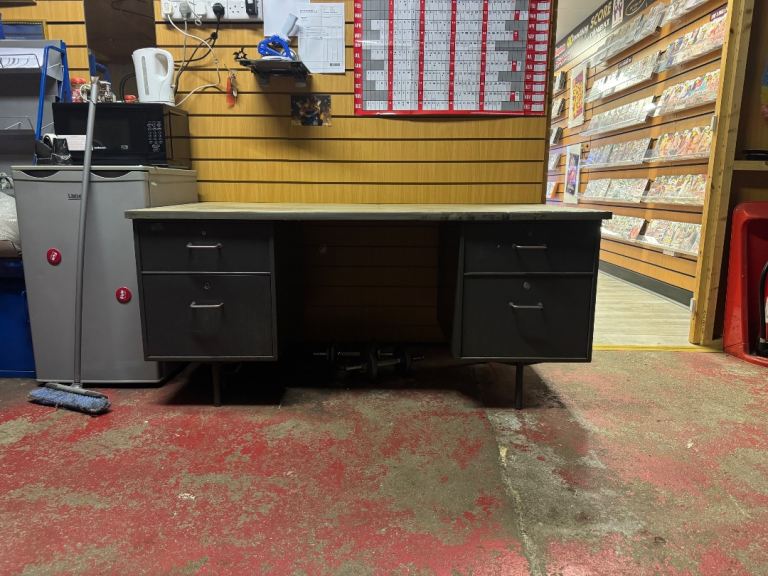 Industrial Vintage Double Pedestal Steel Tanker Desk Mid Century