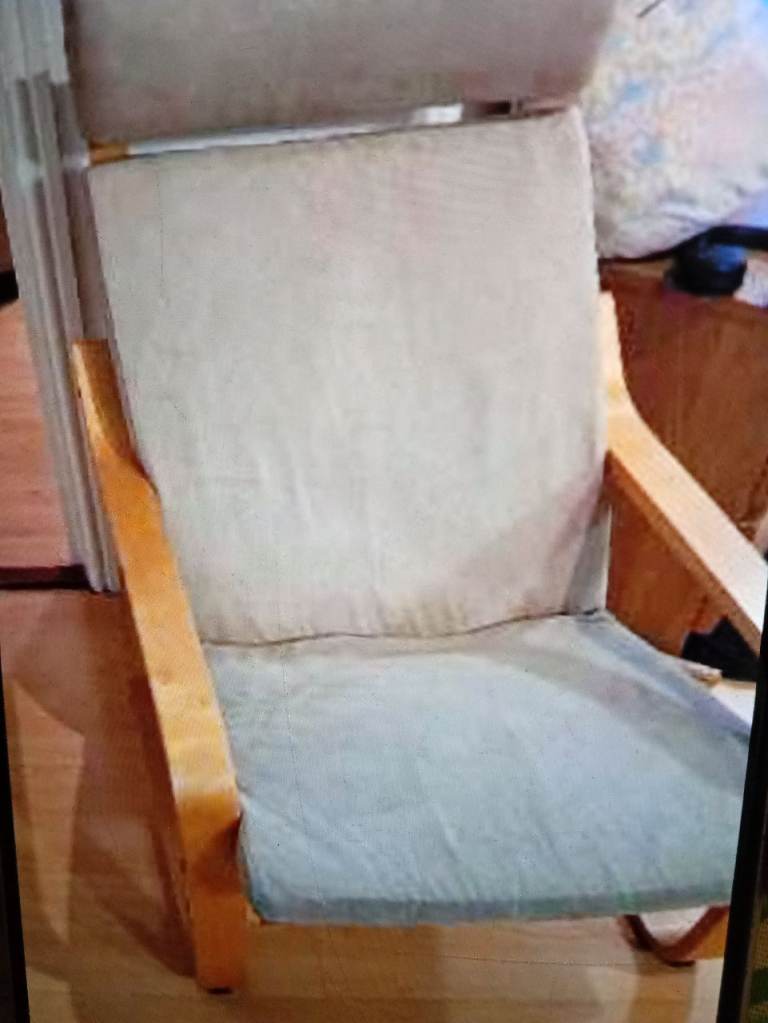 Vintage IKEA Poang Chair and stool in grey faux suede