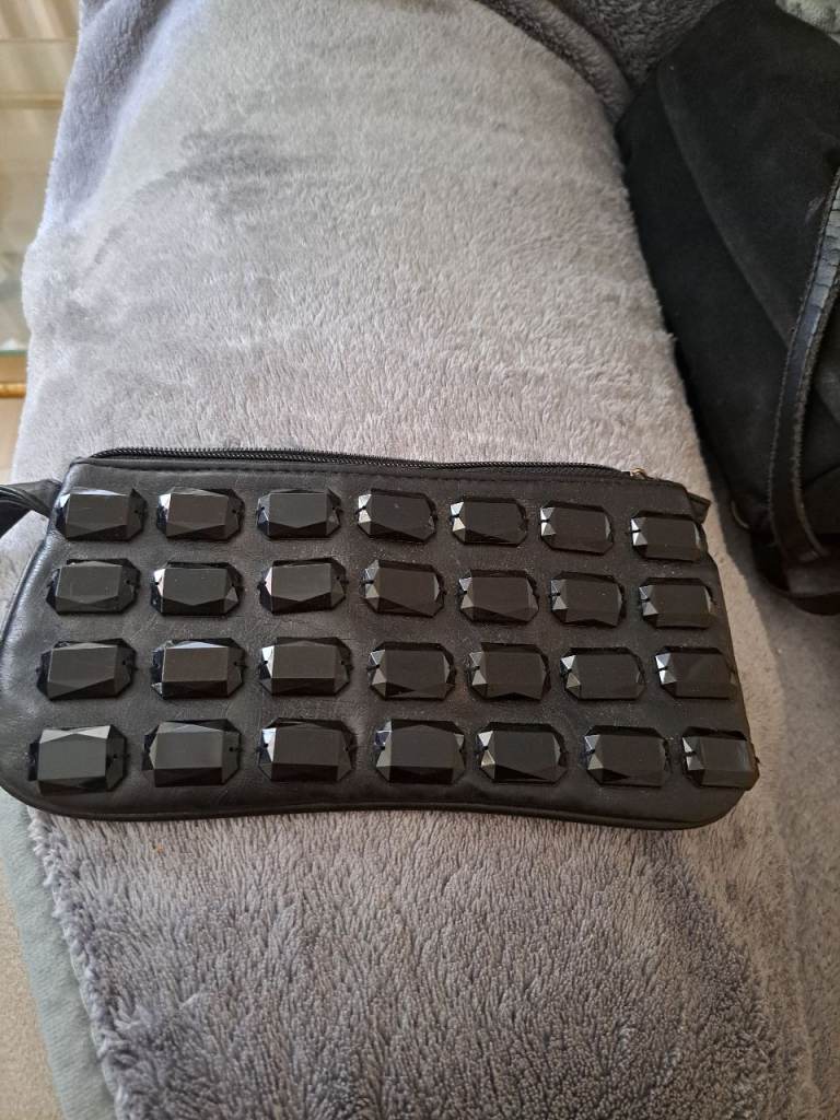 Black Clutch Bag with Jewel Embellishments, Good Condition