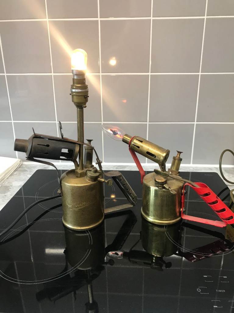 2 Vintage Brass Blow Torches Converted to lamps. In good working order.