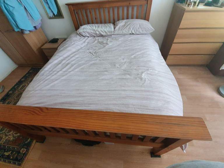 Farmhouse Country Oak Slatted Double Bed + Mattress