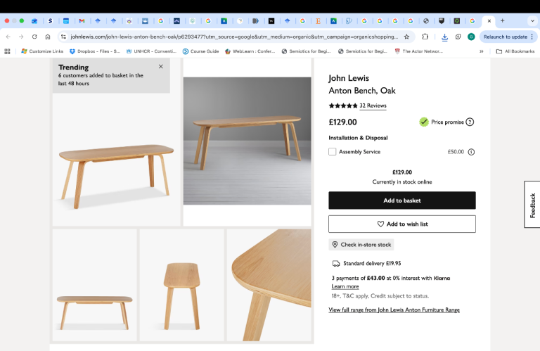 John Lewis Oak dining Benches x 2