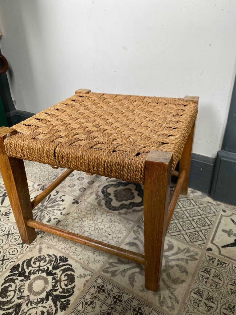 Vintage small stool seat woven wooden 