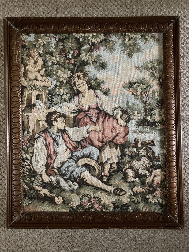 Framed French lovers tapestry 
