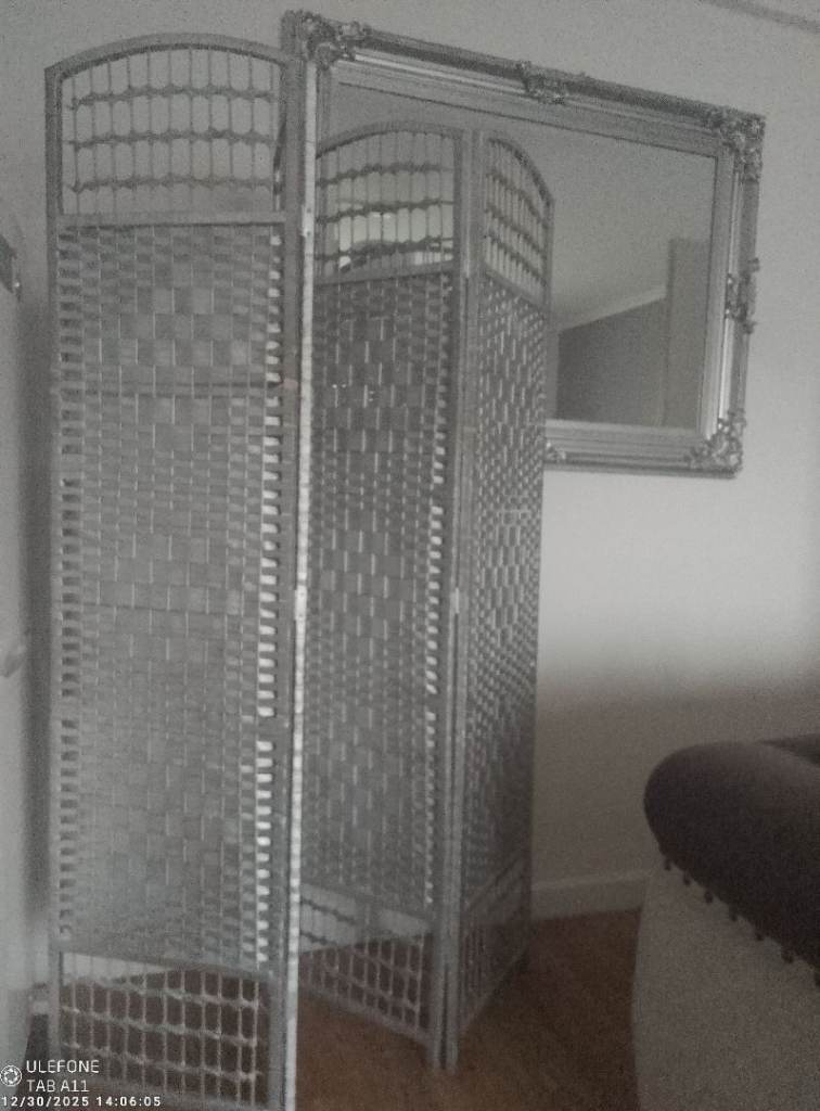 Room divider four panel silver