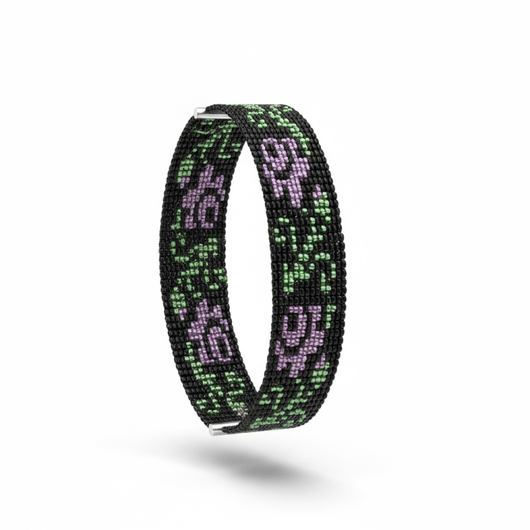 Elegant handmade loom bead bracelet with a beautiful floral design.