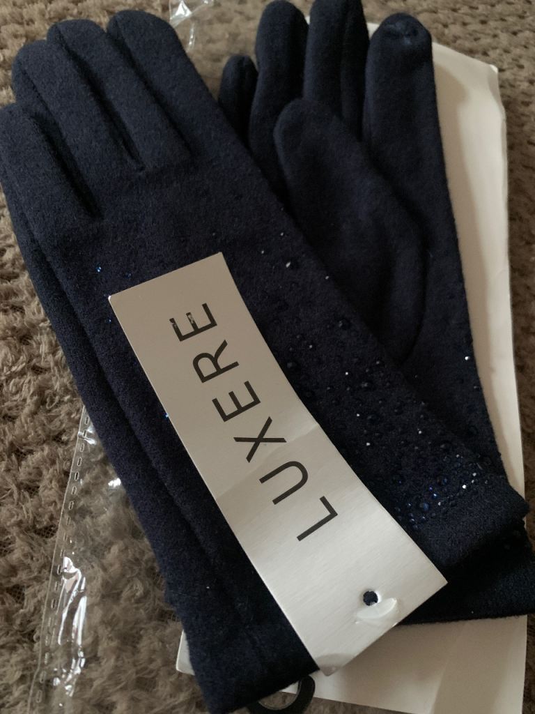 LUXERE Navy Blue Sparkly Gloves - Brand New with Tags