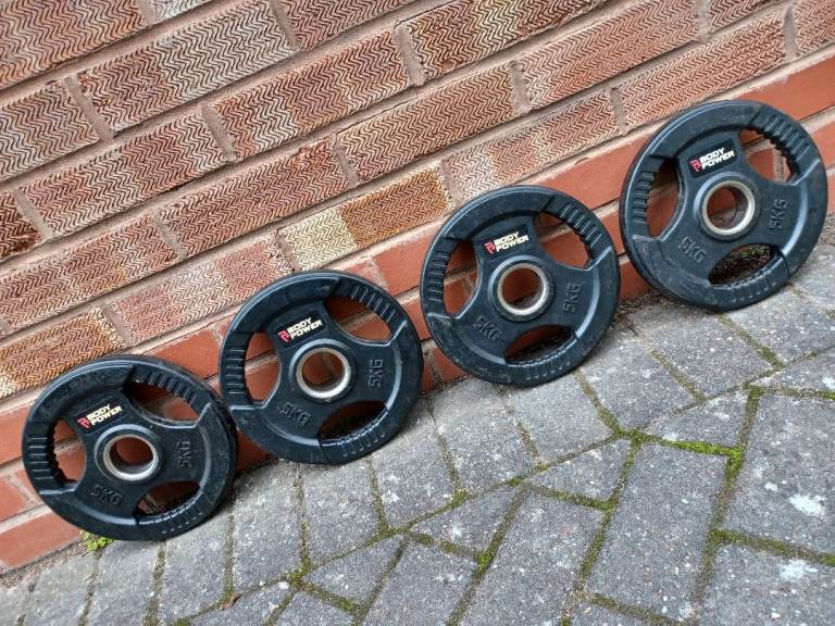 image for 4 x 5KG BODY POWER OLYMPIC TRI GRIP WEIGHTS PLATES SET - 2 Inch Holes