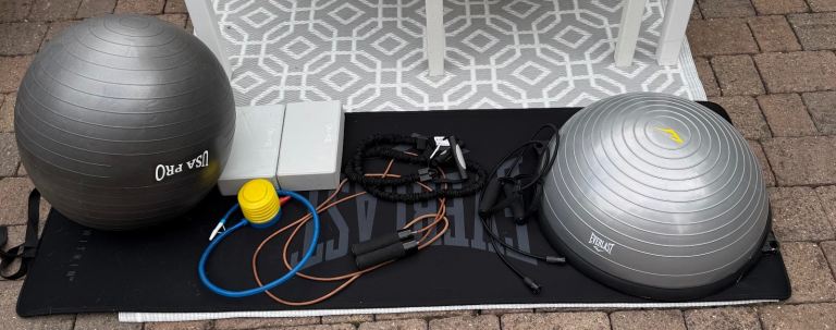  Home Gym Equipment Bundle – BOSU, Stability Ball, Resistance Band, Jump Rope & More