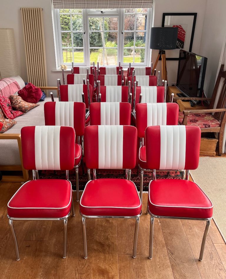 24 Belair American Diner 1950s retro style diner chairs in red and white
