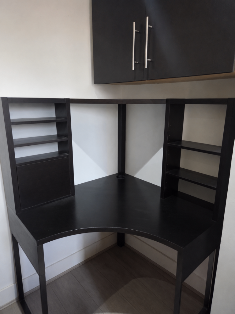 Black Corner Study Desk with Shelving Unit