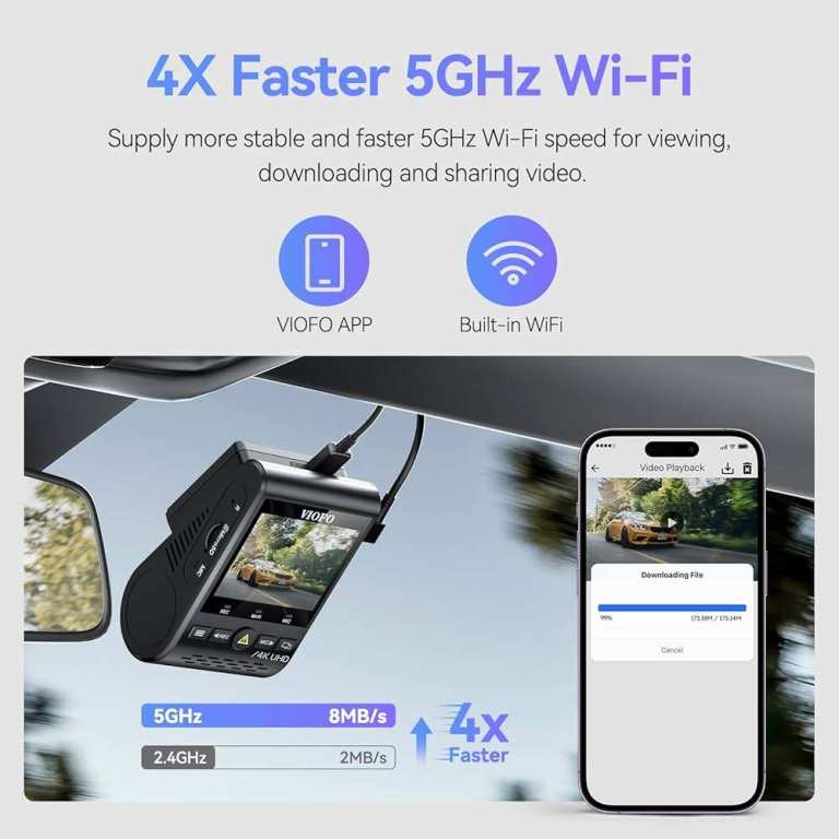 Car Viofo dashcam front rear kit apple android 
