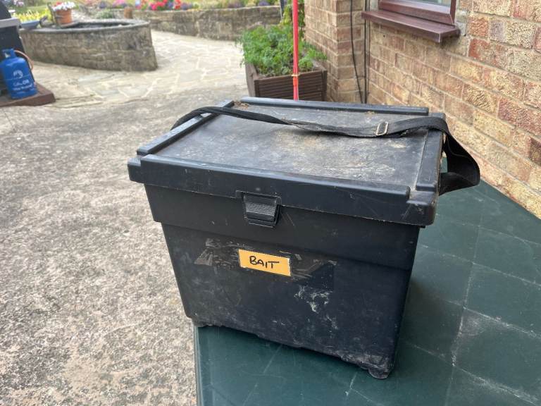 Black Plastic Fishing Bait Box with Shoulder Strap