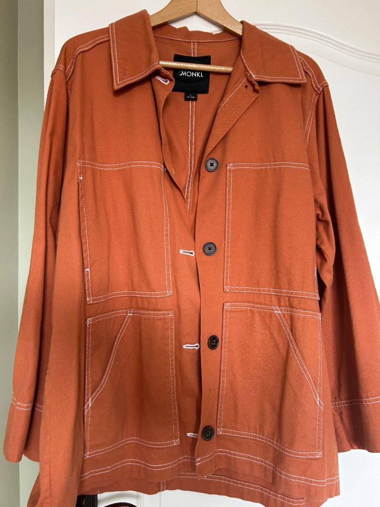 Monki Orange Denim Jacket with White Contrast Stitching