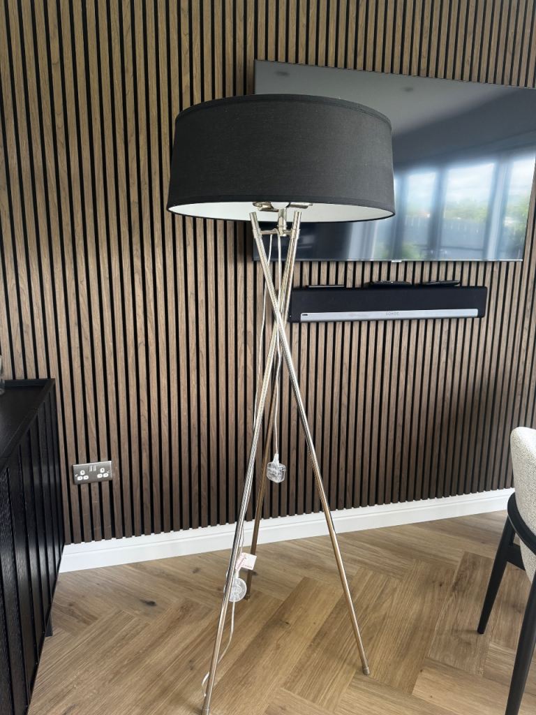 Graham & Green Chrome Tripod Floor Lamp with Black Shade