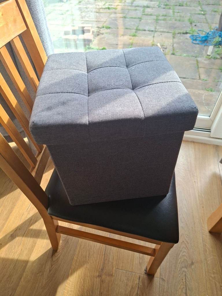 Folding Grey Fabric Storage Ottoman / Stool – Good Condition