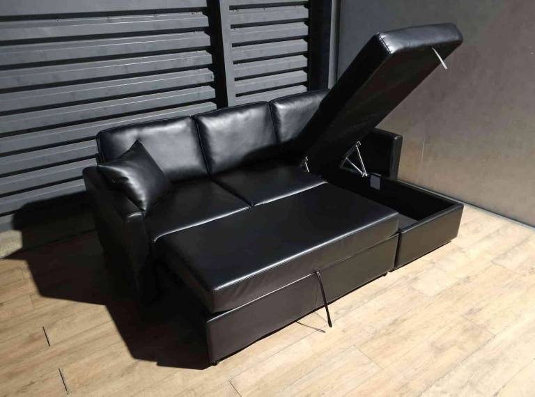 Barely Used Corner Sofa Bed - Black.