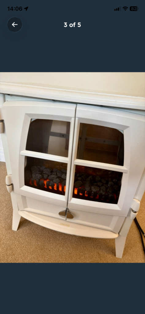 Cream Electric Fan Heater with Realistic Coal Effect – Good Condition