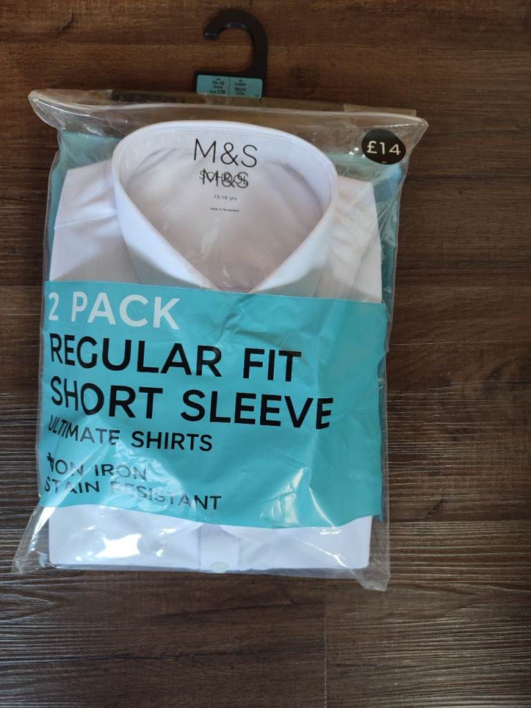 M&S 2-Pack White Regular Fit Short Sleeve Shirts – NEW
