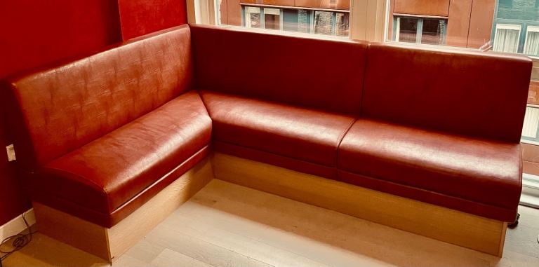 Bespoke Corner Banquette Seating – Craftwood – Burnt Orange – RRP £3,500