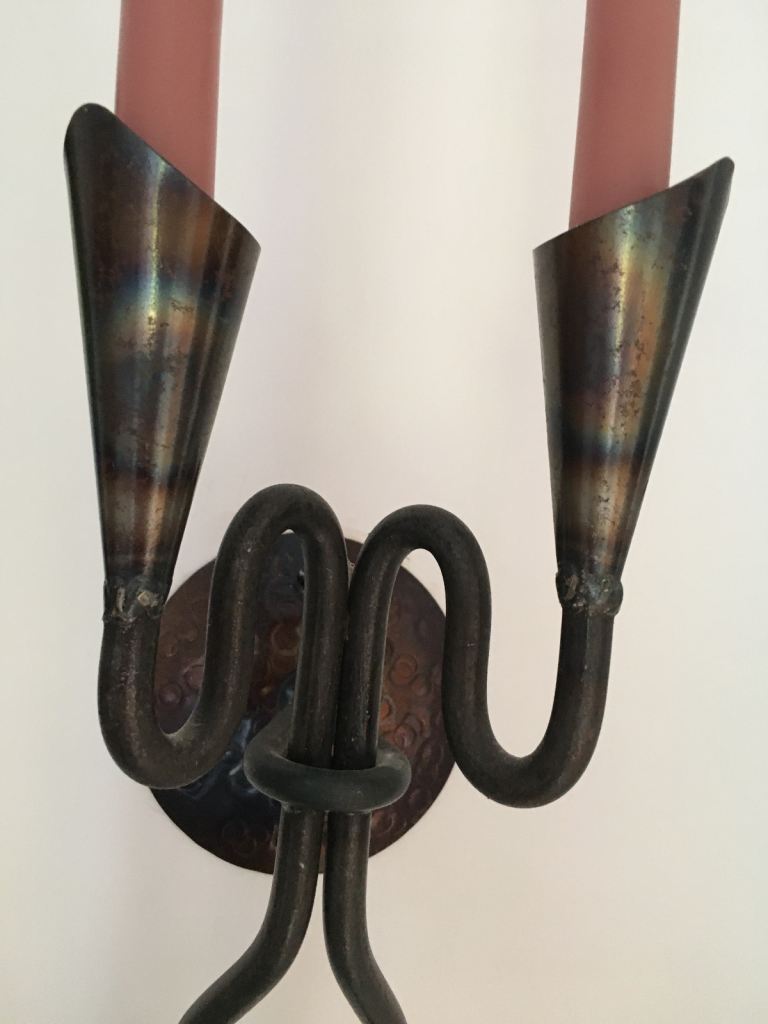 Pair of Hammered Metal Candle SconcesWall Decor