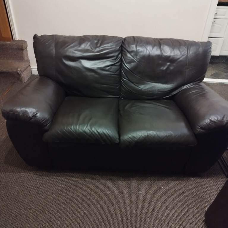 Brown leather 2 seater sofa