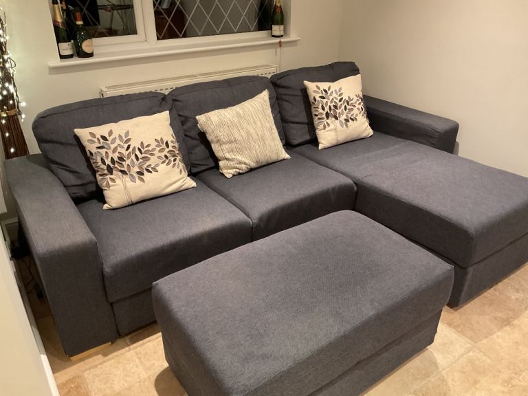 Grey corner sofa with footstool 