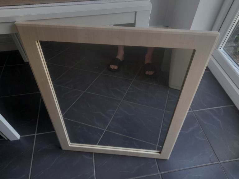Beech Framed Heavy Wooden Mirror . 73 Cms Long . 59 Cms Wide . 