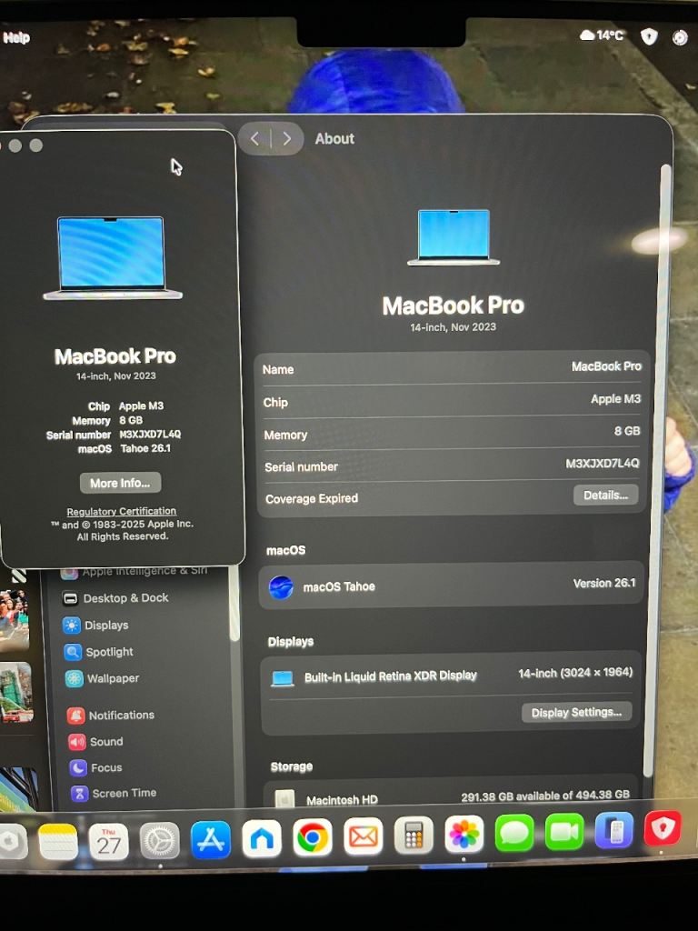 Apple MacBook Pro M3, 14 inch, Nov 2023, 8GB Ram, 512GB. Space Grey